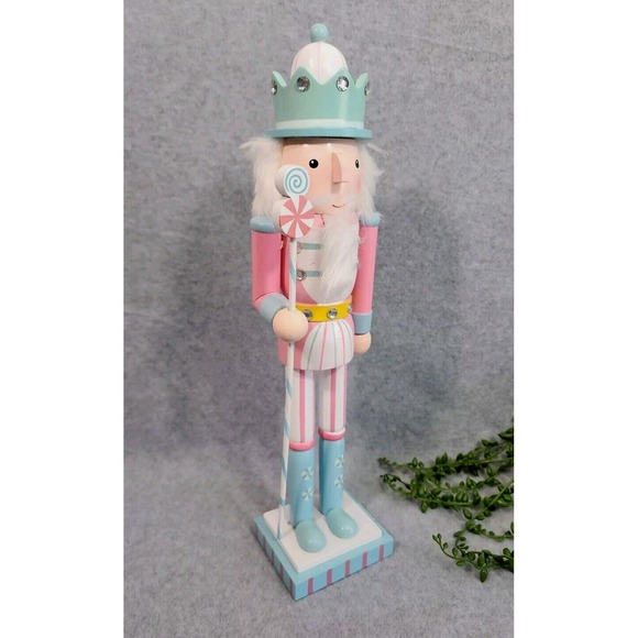Pink Pastel Nutcracker King Guard Candy Sugarplum 15" Christmas Wooden NEW - Picture 2 of 7